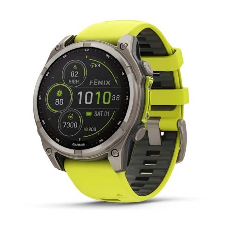 Умные часы Garmin Fenix 8, 47 мм, Solar, Sapphire Titanium with AMP yellow/graphite silicone band