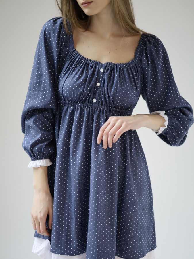 Платье Babydoll джинс в горошек