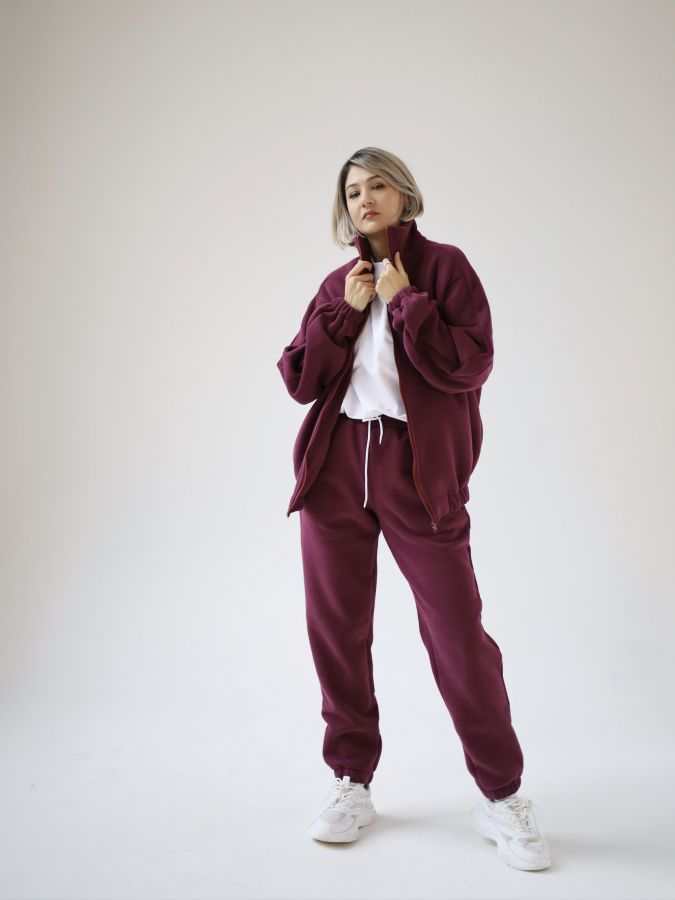 Олимпийка оверсайз с начесом каберне