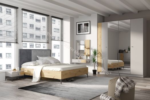 Кровать 160х200 НОРДИК Холодный серый/Дуб Артизан