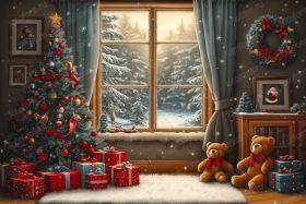 Фон стена "Christmas teddy №2"