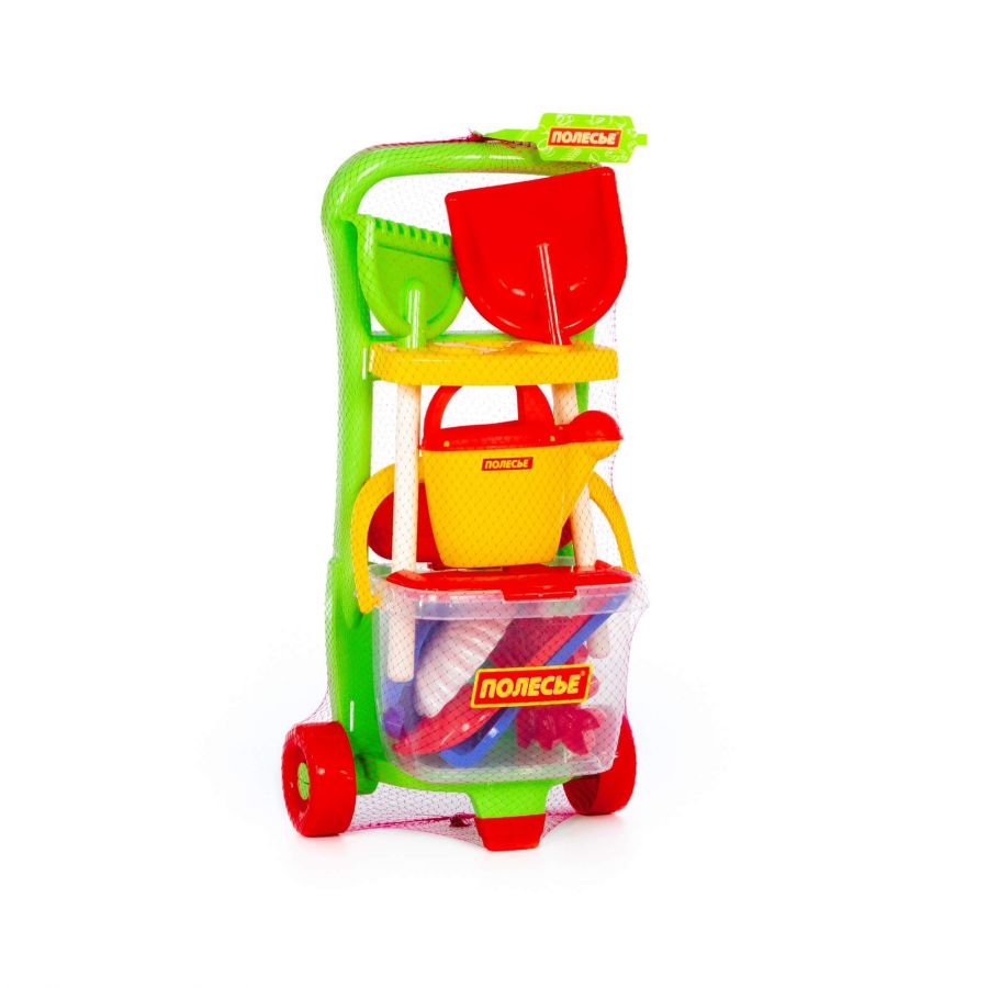 Набор №622: тележка "Caddie", лопата №15, грабли №15, ведро №8, совок №10, грабли №10, формочки 4 шт, лейка №10