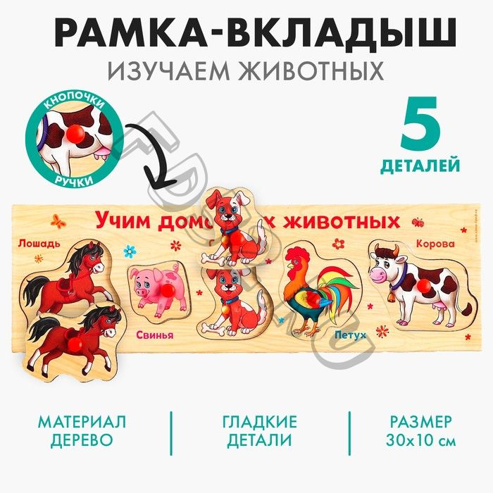 Рамка - вкладыш «Учим домашних животных», 5 элементов