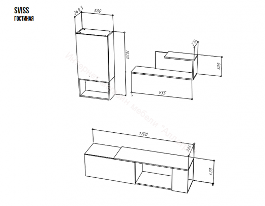 Гостиная SVISS Чёрный/Дуб Артизан