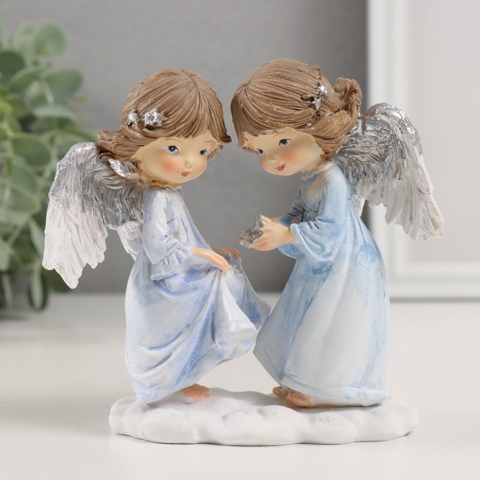 Сувенир полистоун "Ангелочки в голубых платьях"
