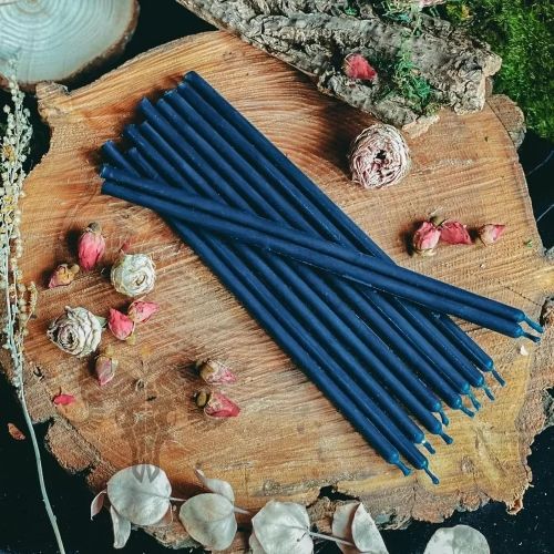 Свеча восковая натуральная синяя, 18 см, (уп. 5 шт.)