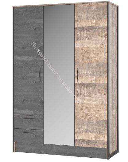 Шкаф 3-х дверный (N) HUGO Дуб Гранж/Железный камень