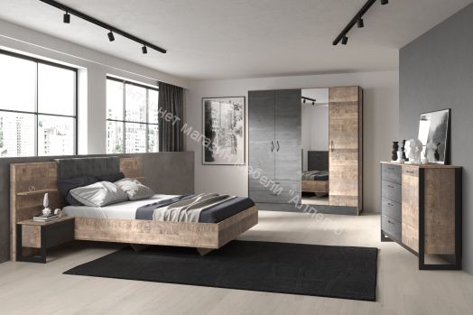 Шкаф 4-х дверный (N) HUGO Дуб Гранж/Железный камень