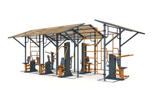 Тренажерная беседка уличная  из 7 тренажеров на раме ТРК-1.14