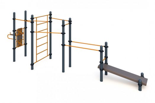 Спортивный комплекс с турниками. шведской стенкой, брусьями,  лавкой W-02-015