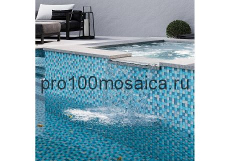 BLUE LAGOON ТЁМНАЯ Плитка мозаика для бассейнов голубая стекло чип 25*25  CRISTAL 295*295*4 (ORRO)