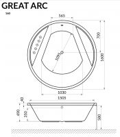 Круглая акриловая ванна Excellent Great arc 160 Белая схема 2