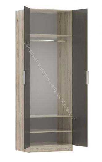 Шкаф 2-х дверный с зеркалом ВЕНЕЦИЯ Дуб серый Крафт/Серый графит
