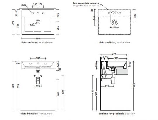 Подвесная раковина Flaminia AppLight 60 AP6047 60х47х14 см схема 5