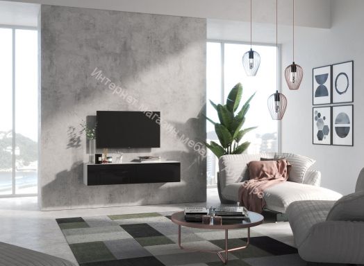 Тумба ТВ 140 SOMERO Белый/Чёрный глянец