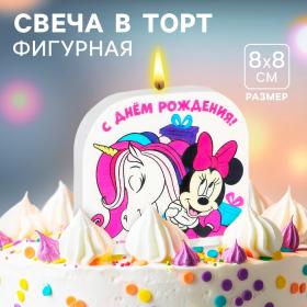 Свеча для торта "С Днем Рождения!", 8 х 8 см, Минни и Единорог