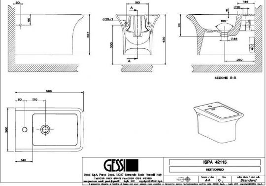 Gessi биде подвесное 42115 iSpa 56,6х36,1 схема 2