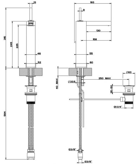 Высокий смеситель для раковины Gessi Rettangolo Cascata 11983 схема 2