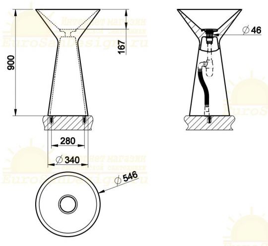 Напольная раковина Gessi Cono 45913 54,6х54,6 схема 2