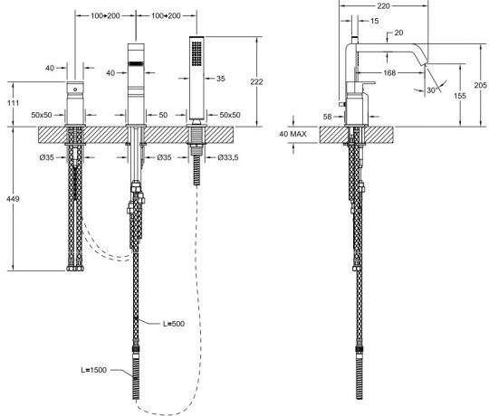 Смеситель для ванны и душа Gessi Rettangolo XL 26137 схема 3