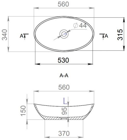 Овальная раковина Salini Noemi 56x34 1101103GF схема 2