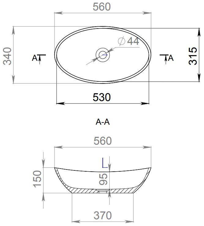 Овальная раковина Salini Noemi 56x34 1101203SMF S-Stone RAL Полностью схема 2