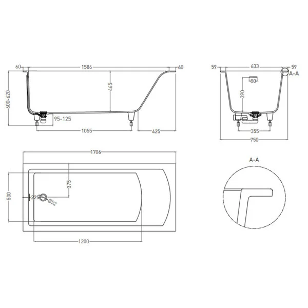 Ванна встраиваемая Salini CASCATA KIT 170x75 104313G схема 7