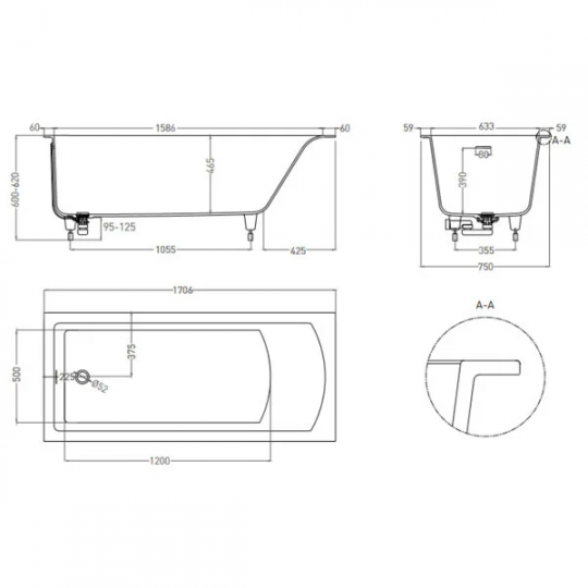 Ванна встраиваемая Salini CASCATA KIT 170x75 104313G схема 7