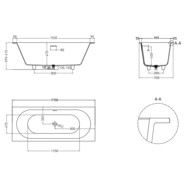 Ванна встраиваемая Salini ORNELLA AXIS KIT 170x70 104713G схема 3