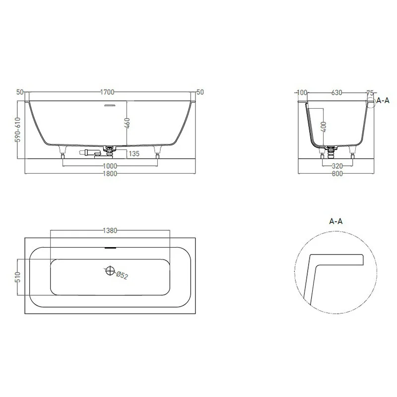 Ванна встраиваемая Salini ORLANDA AXIS KIT 180x80 103312G ФОТО