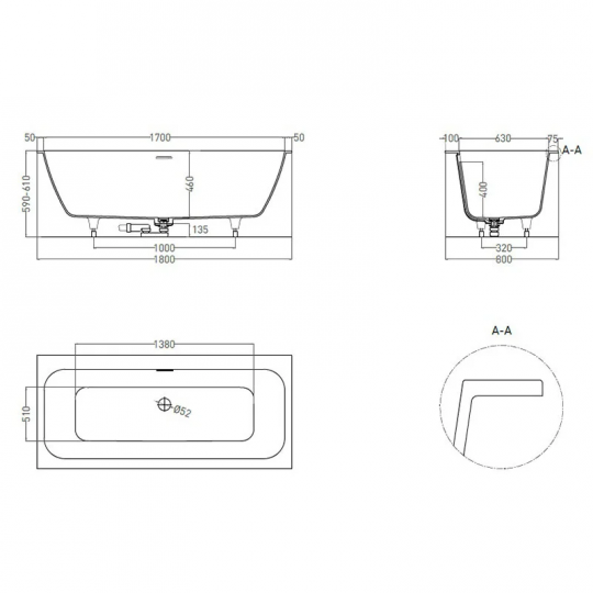 Ванна встраиваемая Salini ORLANDA AXIS KIT 180x80 103312G схема 2