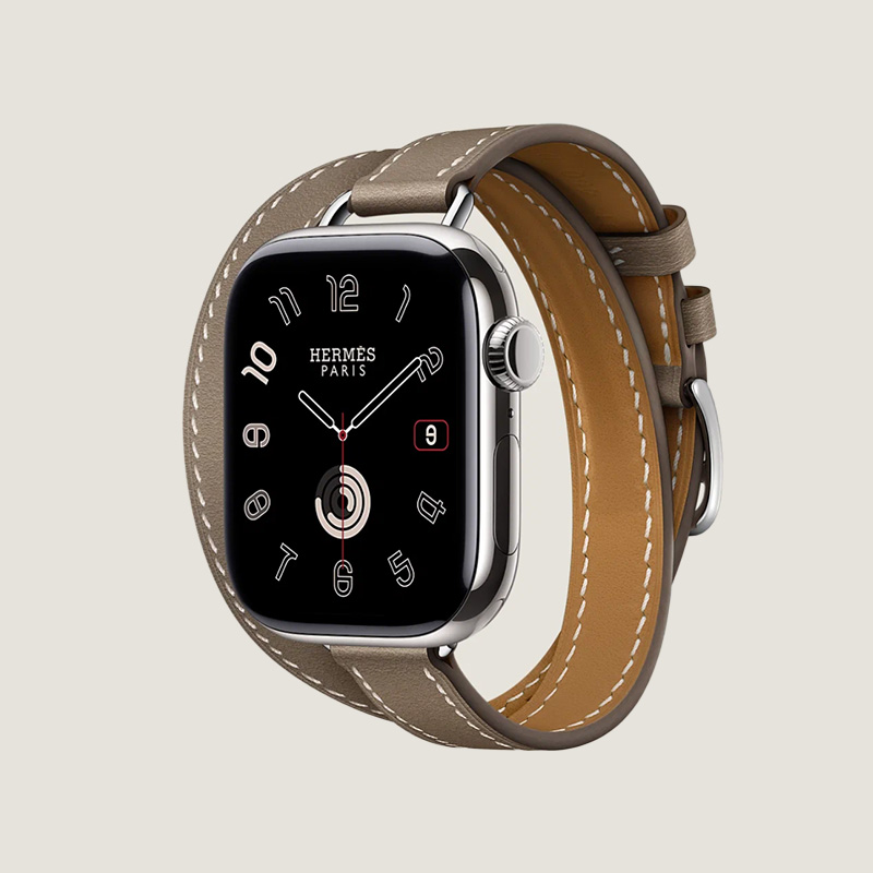 Часы Apple Watch Hermès Series 10 GPS + Cellular 42mm Silver Titanium Case with Etoupe Attelage Double Tour