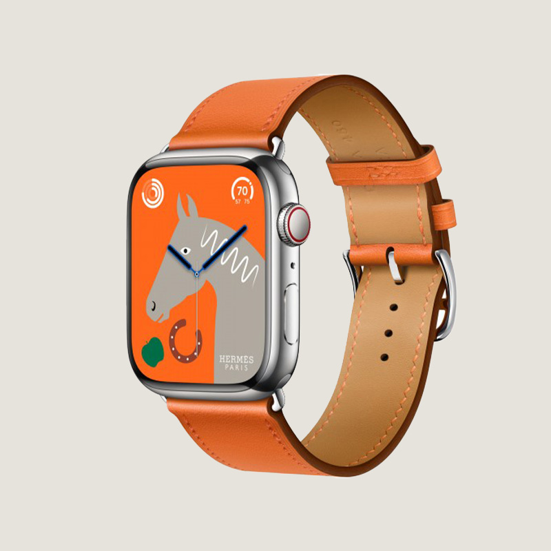 Часы Apple Watch Hermès Series 10 GPS + Cellular 46mm Silver Titanium Case with Orange Swift Leather Single Tour