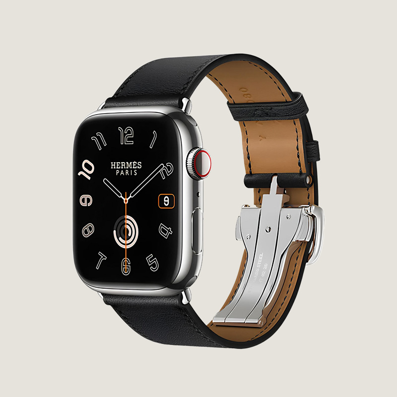 Часы Apple Watch Hermès Series 10 GPS + Cellular 46mm Silver Titanium Case with Noir Swift Leather Single Tour Deployment Buckle