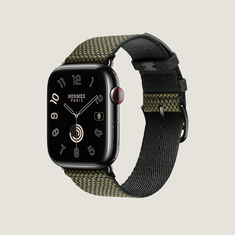 Часы Apple Watch Hermès Series 10 GPS + Cellular 46mm Black Titanium Case with Vert/Noir Toile H Single Tour