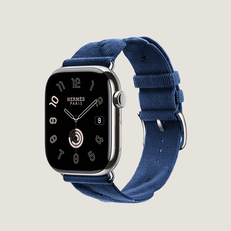 Часы Apple Watch Hermès Series 10 GPS + Cellular 46mm Silver Titanium Case with Navy Torsade Single Tour