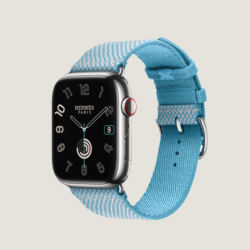 Часы Apple Watch Hermès Series 10 GPS + Cellular 46mm Silver Titanium Case with Bleu Céleste/Écru Toile H Single Tour