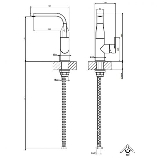 Смеситель для раковины Gessi Emporio Via manzoni с 1 отверстием 47124 схема 4