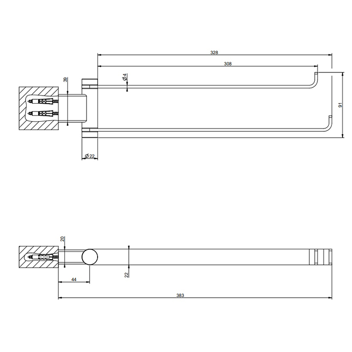 Поворотный двойной полотенцедержатель Gessi Emporio accessories 63617 схема 4