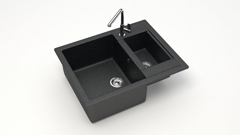 Мойка для кухни полторы чаши каменная 60,5x49 см SANTEGRO SZ019-605/Q4 черный матовый
