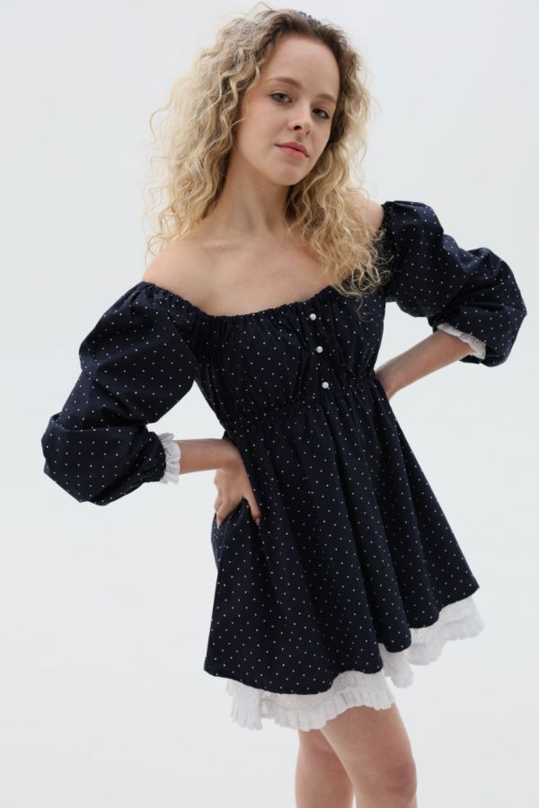 Платье Babydoll в горошек с кружевом