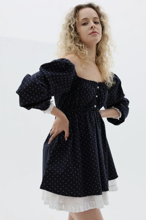 Платье Babydoll в горошек с кружевом