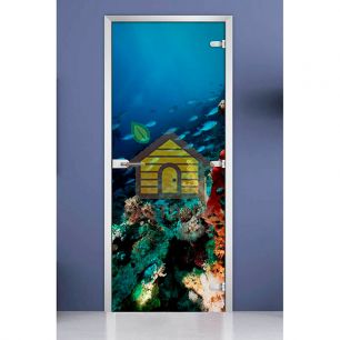 Стеклянная межкомнатная дверь с фотопечатью DW «Underwater World-11»