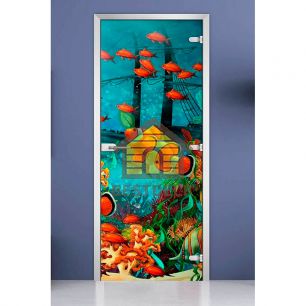Стеклянная межкомнатная дверь с фотопечатью DW «Underwater World-18»