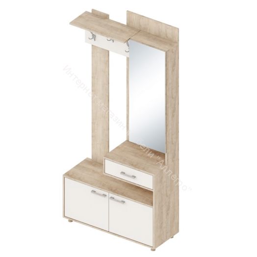 Вешалка с зеркалом "Граф" (правое исполнение) Перламутр/Дуб баррик