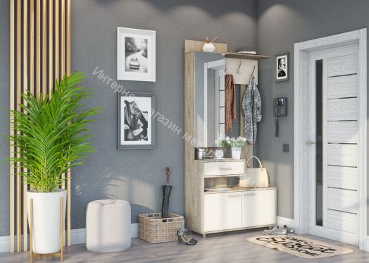 Вешалка с зеркалом "Граф" (левое исполнение) Перламутр/Дуб баррик