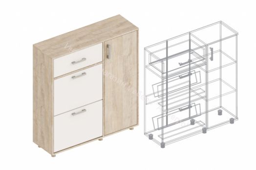 Обувница "Граф" 3-х створчатая с ящиком Перламутр/Дуб баррик