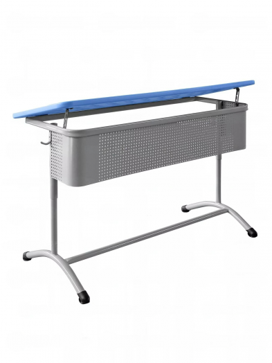 Стол ученический регулируемый двухместный с наклонной столешницей (Антивандальный Зелёный пластик)