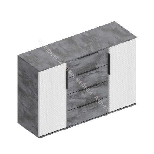 Комод 2 ств. с 4 ящиками "Лео 2" Софт Айс (белый)/Айрон рок