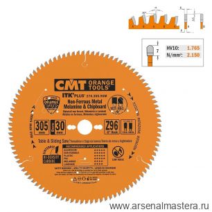 Новинка! Диск пильный по алюминию 305 x 2.8 / 2.0 x 30  Z 96 TCG NEG минус 6 градусов CMT 276.305.96M